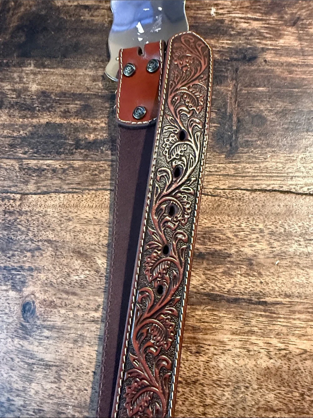 Ariat Brown Tooled Leather Belt with Silver Buckle